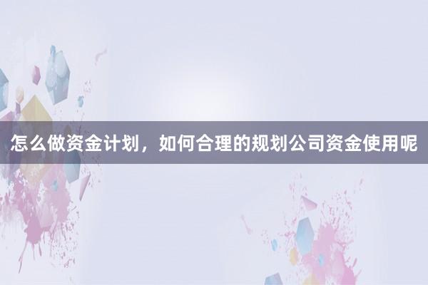 怎么做资金计划，如何合理的规划公司资金使用呢