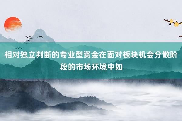 相对独立判断的专业型资金在面对板块机会分散阶段的市场环境中如