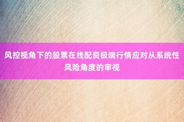 风控视角下的股票在线配资极端行情应对从系统性风险角度的审视
