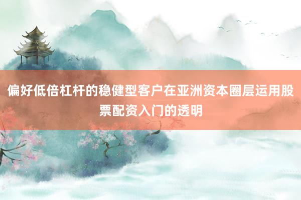 偏好低倍杠杆的稳健型客户在亚洲资本圈层运用股票配资入门的透明