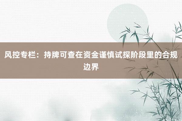 风控专栏：持牌可查在资金谨慎试探阶段里的合规边界