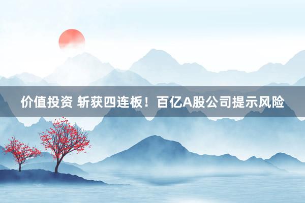 价值投资 斩获四连板！百亿A股公司提示风险