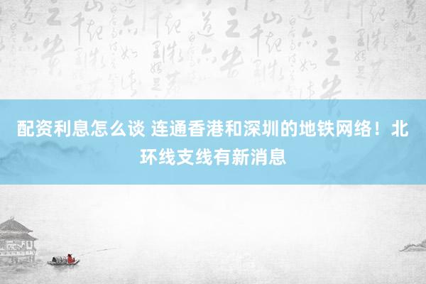 配资利息怎么谈 连通香港和深圳的地铁网络！北环线支线有新消息