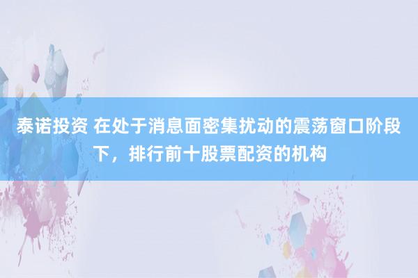泰诺投资 在处于消息面密集扰动的震荡窗口阶段下,排行前十股票配资的机构